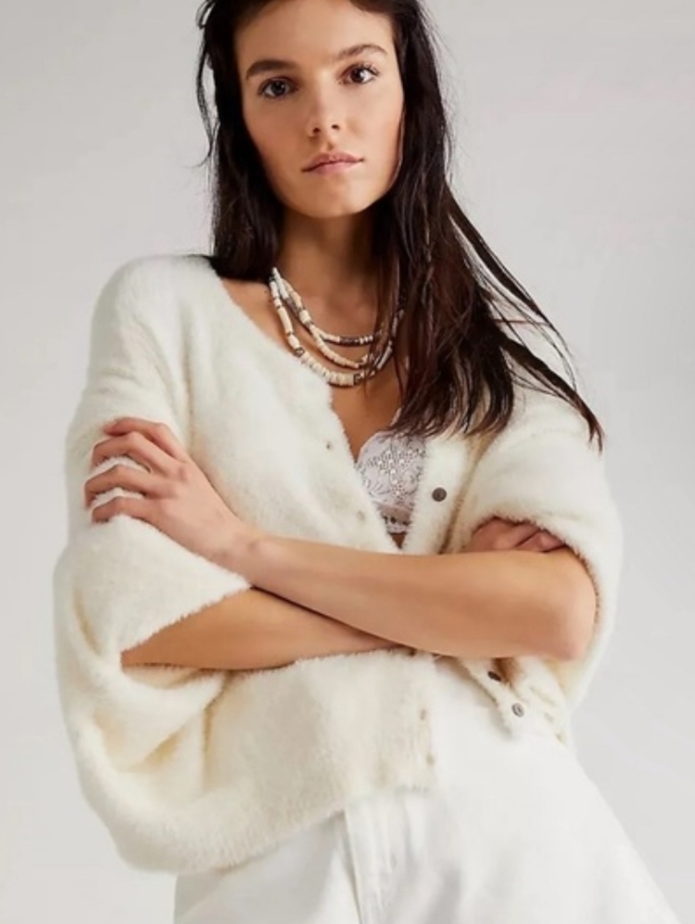 Free People Fuzzy Knit Button-Front Cardigan